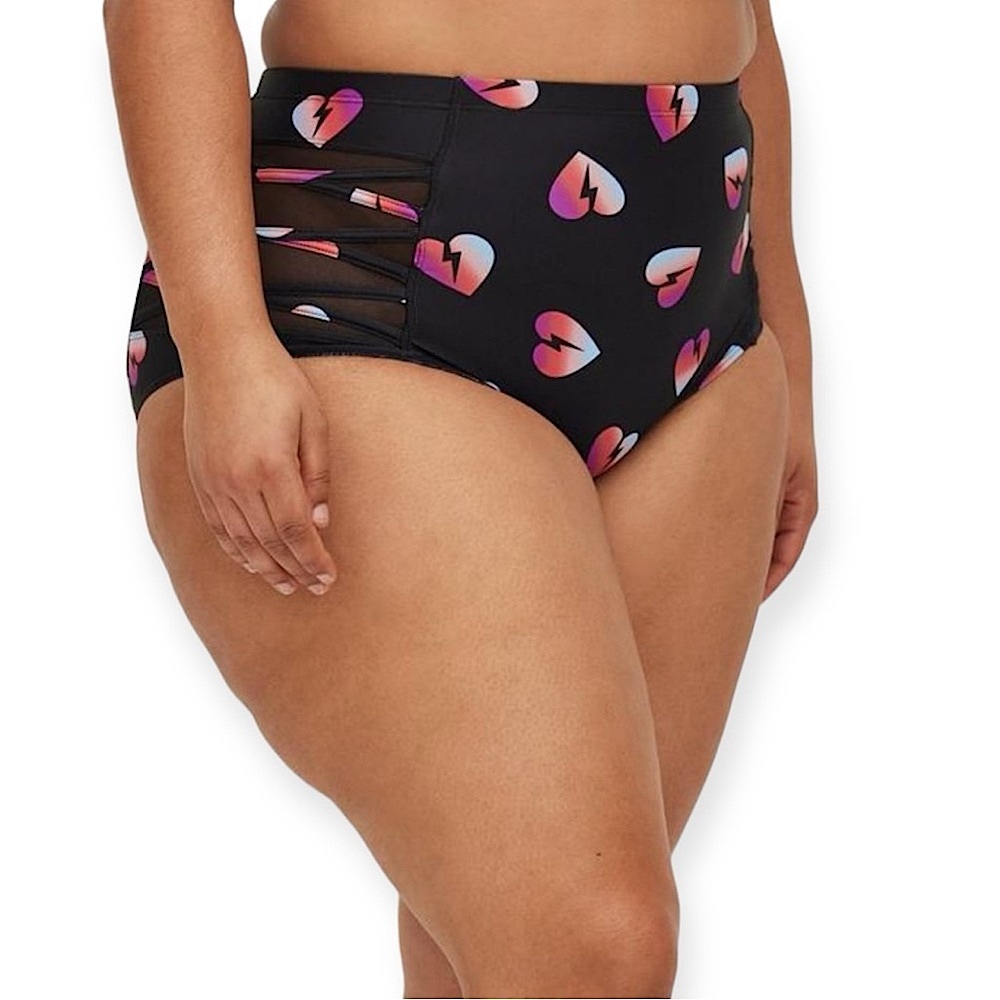 Torrid Electric Hearts High Rise Lattice Side Swim Bottoms